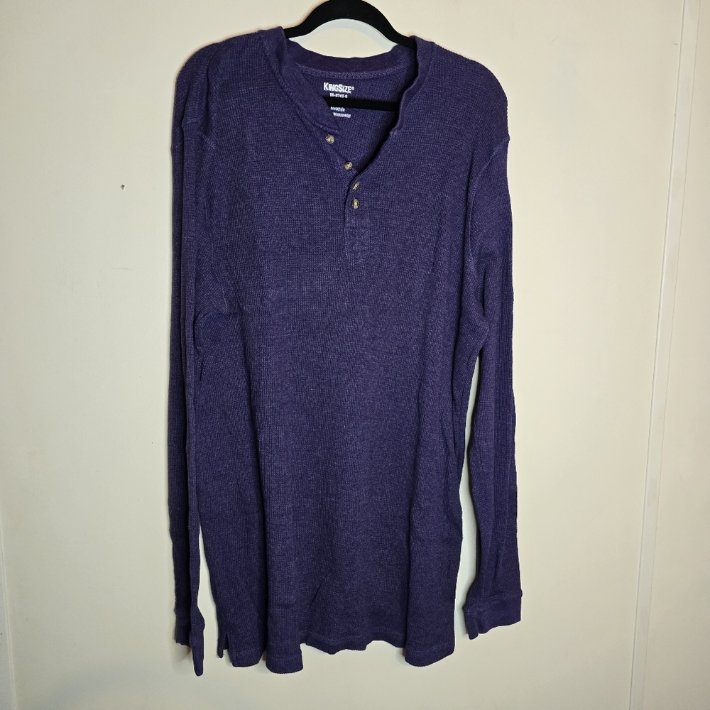 King Size Mens 2XL Tall Sweatshirt Henley Purple Knit Thermal Long Sleeve